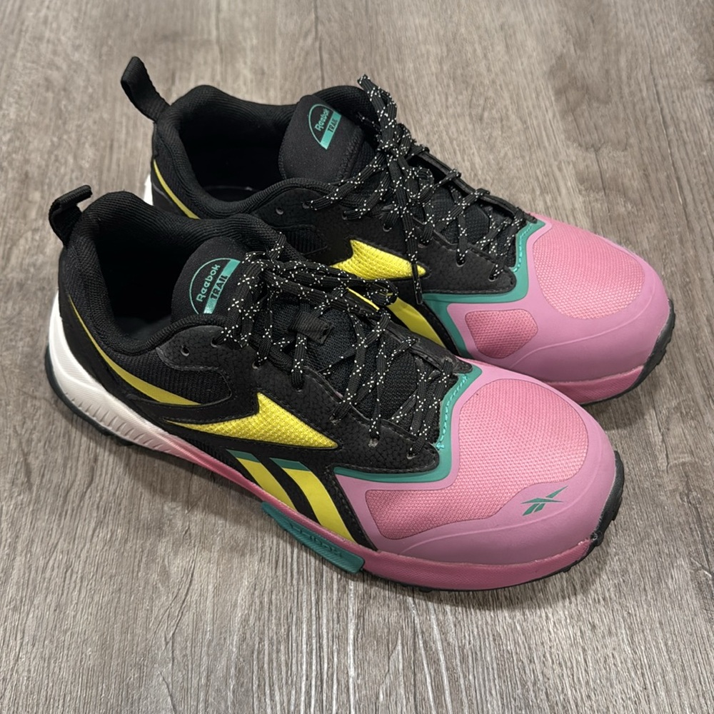 Reebok Lavante 2 Work Trail Running Shoe Size 9.5W pink purple black safety toe